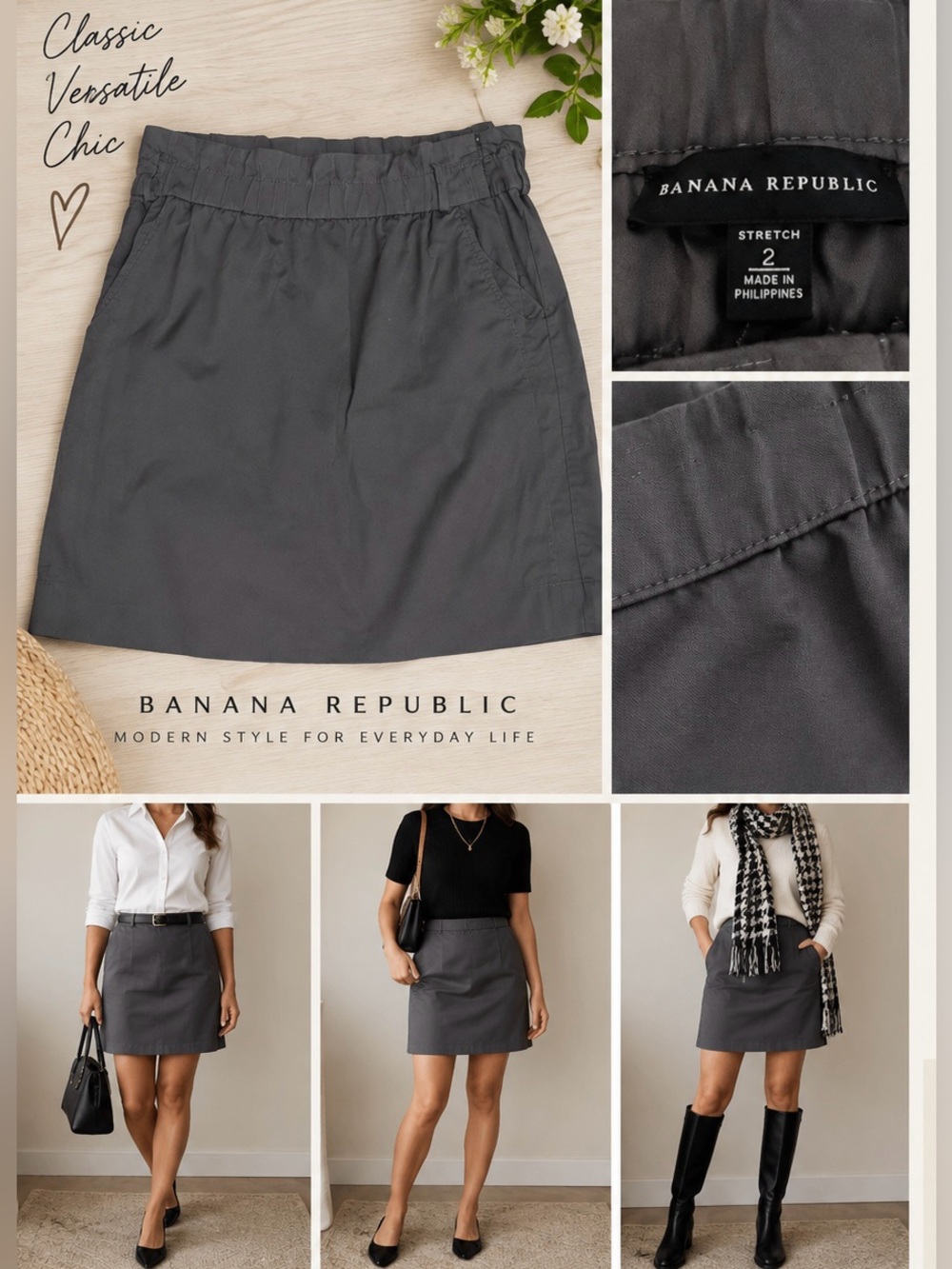 Banana Republic Charcoal Gray Stretch Mini Skirt